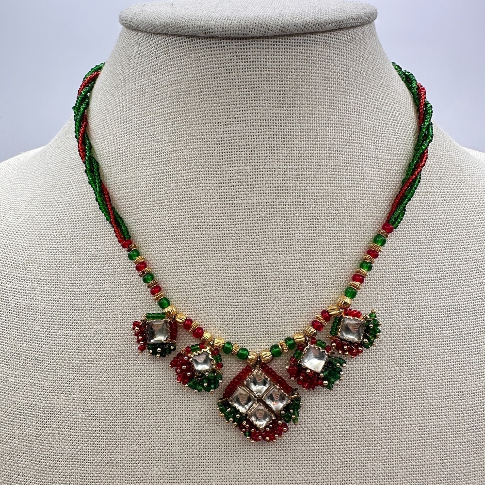 Vintage 90s Seed Bead Kundan Necklace - Classic Women's Jewelry Statement